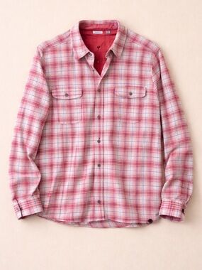 L.L.Bean Double Cloth Plaid Button Front Shirt XL Pink White Long Sleeve